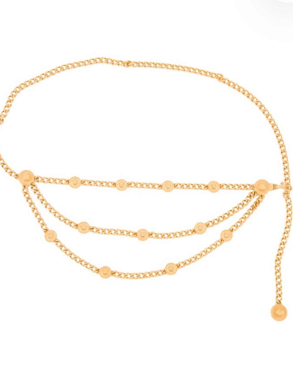 St. John Iconic Gold Triple-Drape Three-Strand Logo Medallion Chain Belt - Picture 14 of 15